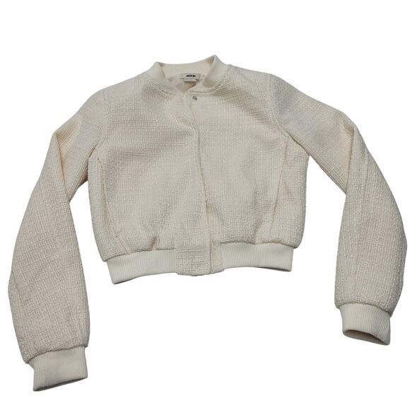 Jason Wu cream tweed crop bomber jacket textured preppy